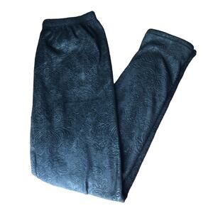 Secret Solid Black Velour Brocade Patterned Leggings, One Size